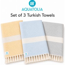 AQUATOLIA Sardes Peştemal Aquatolıa 3 Lü Set- %100 Pamuk- 100X180- Peştemal- Spa, Plaj Havlusu