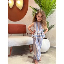 İpek Baby Kız Çocuk Çizgili Desenli Keten Alt Üst Takım