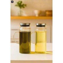 Reoona 2 Adet Çelik Vakumlu Kapak Borosilikat Sürahi-Cam Yağlık-Sirkelik-Sütlük 1500 ml