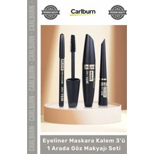 Carlburn #kozmetik Siyah Suya Dayanıklı Dolgun Kalıcı Eyeliner Maskara Kalem 3'ü 1 Arada Göz Makyajı Seti