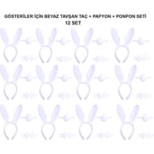 Uray Store Beyaz Tavşan Kostüm Seti – Taç, Papyon, Kuyruk (12’li Paket)