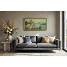 Orijinal Vintage Manzara Tablosu (1940-50'LER) – El Yapımı Akrilik Tuval Üzerine Boyama – 100X50 cm Çerçeveli – Göl Evi ve Dağ Manzaralı Rustik Duvar Sanatı – Tek ve Eşsiz Eser