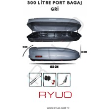 Ryuo Araç Üstü Tabut Port Bagaj 500 Litre Gri