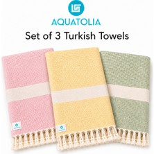 AQUATOLIA Sardes Peştemal Aquatolıa 3 Lü Set- %100 Pamuk- 100X180- Peştemal- Spa, Plaj Havlusu