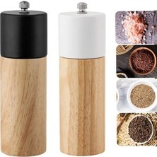EkoAlışverişDünyam Ahşap Baharat Karabiber Tuz Öğütücü Değirmen Tuzluk Baharatlık 16 cm 2'li Set Meşe Ağacı