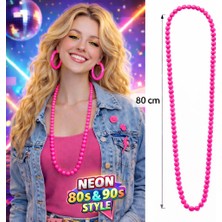 EkoAlışverişDünyam Neon Pembe Boncuk Kolye 80 cm – Retro 80’ler 90’lar Parti Aksesuarı