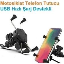 Uray Store USB Şarjlı Ayna Bağlantılı Motosiklet Telefon Tutucu Motor Tutacağı