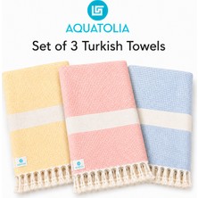 AQUATOLIA Sardes Peştemal Aquatolıa 3 Lü Set- %100 Pamuk- 100X180- Peştemal- Spa, Plaj Havlusu