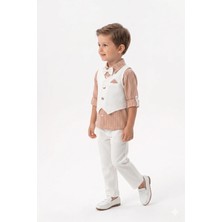 Mini Baray Çizgili Gömlekli Beyaz Yelek ve Pantolon Takım 3'lü Takım (2 Yaş - 3 Yaş - 4 Yaş - 5 Yaş)