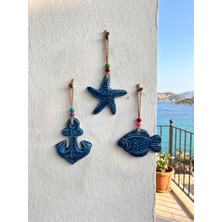 Fi Hediyelik Seramik Deniz Temalı Duvar Dekoru 3'lü Marine Set Çapa Yıldız Balık