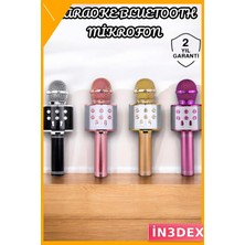 İn3dex Kablosuz Karaoke Mikrofon Bluetooth USB Aux Şarjlı Uzun Pil Ömürlü