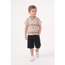 Mini Baray Zikzak Desenli Gömlek ve Keten 2 Li Şort Takımı (2 Yaş - 3 Yaş - 4 Yaş - 5 Yaş)
