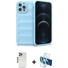 Marsilyan™- iPhone 12 Pro Kılıf Atlas Koleksiyonu - Siyah 3D Antistatik Cam Ekran Koruyucu + Shine Kamera Lens - Gs