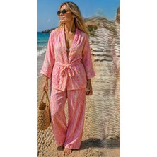 Made by Alisha Pembe Şifon Kimono Takımı