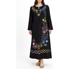 Sile Atelier Kadın Siyah Baskılı Etnik Desenli Uzun Elbise
