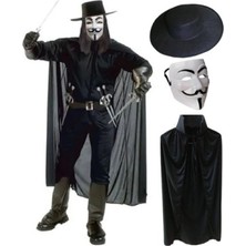 Marsilyan V For Vendetta Maskesi Şapka Pelerin Seti