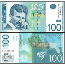 Emir Koleksiyon Coin & Paper Collection Sırbistan 2013 Yılı 100 Dinar Nikola Tesla Kağıt Para Çil ( Unc ) Koleksiyon Para