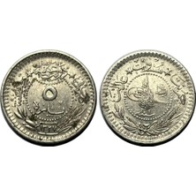 Emir Koleksiyon Coin & Paper Collection Osmanlı Imparatorluğu Mehmet Reşad 1327/4 Nikel 5 Para Çil ( Unc ) Koleksiyon Para