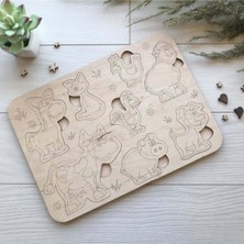 Özbience Boyanabilir Ahşap Hayvanlar Puzzle, Çocuklar Için Eğlenceli Aktivite
