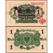 Emir Koleksiyon Coin & Paper Collection Almanya 1914 Yılı 1 Mark Kağıt Para Çil ( Unc ) Koleksiyon Para ( Soğuk Damgalı )