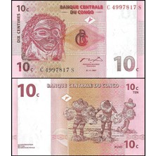 Emir Koleksiyon Coin & Paper Collection Demokratik Kongo 1997 Yılı 10 Centimes Kağıt Para Çil ( Unc ) Koleksiyon Para
