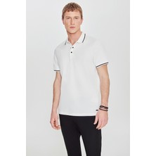 Altınyıldız Classics Erkek Ekru Pamuklu Slim Fit Dar Kesim Polo Yaka Jakarlı Esnek Tişört