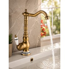 Mixsa Lüx Premium Eskitme Gold Detaylı Ruistik Mutfak Bataryası Çeşmesi Musluğu