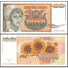 Emir Koleksiyon Coin & Paper Collection Yugoslavya 1993 Yılı 100.000 Dinar Kağıt Para Çil ( Unc ) Koleksiyon Para