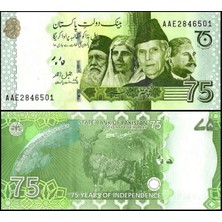Emir Koleksiyon Coin & Paper Collection Pakistan 2022 Yılı 75 Rupees Htr Kağıt Para Çil ( Unc ) Koleksiyon Para