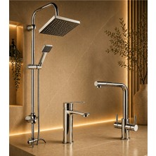 Mixsa Lüx Premium Krom 3'lü Set Robot Duş Seti Sabit Lavabo 3 Yollu Arıtma Musluğu Çeşmesi Bataryası Banyo Mutfak Seti