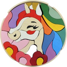 Özbience Renkli Ahşap Unicorn Puzzle, Eğitici ve Zarif Çocuk Oyuncağı