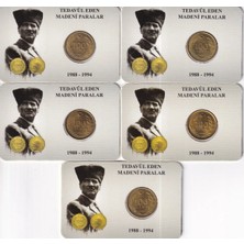 Emir Koleksiyon Coin & Paper Collection Türkiye 1988-89-90-91-92 Yılı Pirinç Tedavül 100 Lira Set Çil Özel Renkli Kapamasında ( Unc ) 5 Adet