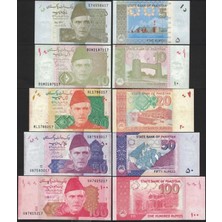 Emir Koleksiyon Coin & Paper Collection Pakistan 5-10-20-50-100 Rupees 2009-2024 Kağıt Para Seti Çil ( Unc ) 5’li Set Koleksiyon Para