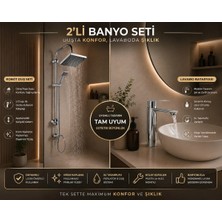 Mixsa Lüx Premium Krom Robot Duş Seti Sabit Lavabo Bataryası 2'li Avantaj Seti Modern Tasarım