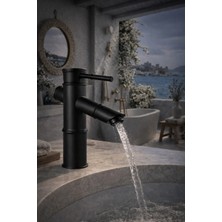 Mixsa Lüx Premium Bambu Siyah Banyo Lavabo Musluğu Çeşmesi