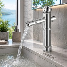Mixsa Lüx Premium Krom Bambu Çanak Lavabo Bataryası Çanak Lavabo Uyumlu Parlak Gri Batarya