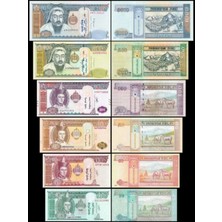 Emir Koleksiyon Coin & Paper Collection Moğolistan 10-20-50-100-500-1000 Tuğrik, 2014-2020, 6 Lı Set Çil ( Unc ) Koleksiyon Para