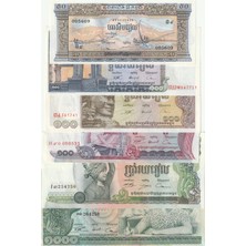 Emir Koleksiyon Coin & Paper Collection Kamboçya 1000-500-100-100-100-50 Riel Kağıt Para Set Çil ( Unc ) 6'lı Set Koleksiyon Para