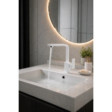 Mixsa Lüx Premium Beyaz Kare Lavabo Bataryası
