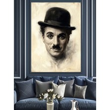 Tablomega Klasik Şapkalı Charlie Chaplin Portresi Dekoratif Kanvas - Mdf Ahşap Tablo
