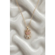 Lumina 316L Çelik Zincir Gold Renk Teddy Bear Model Zirkon Taşlı Kadın Kolye