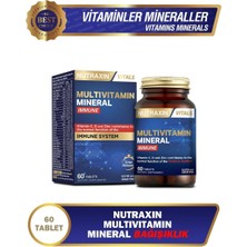 Nutraxin Multivitamin & Mineral Immune | 12 Vitamin + 8 Mineral | Bağışıklık Sistemi ve Enerji Desteği | Şeker ve Gluten Içermez | 60 Tablet