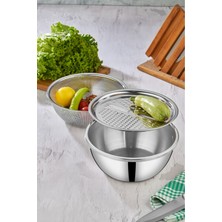 Cooker 3 Parça 24 cm Paslanmaz Çelik Rendeli Karıştırma Kabı CKR3490