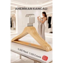 Renas Store Lasvegas Ahşap Elbise Askısı - 6'lı Set, Lüks Amerikan Kancalı Gardırop Düzenleyici
