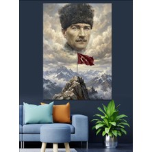 Artmeg Dağ Zirvesinde Atatürk ve Bayrak Dekoratif Kanvas - Mdf Ahşap Tablo