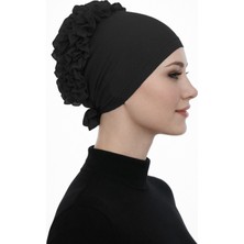 Lale Butik Tesettür Dikişli Viskon Fırfırlı Bone 03 Siyah