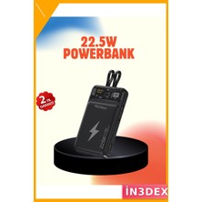 İn3dex 10000MAH 22.5W Hızlı Şarj Powerbank Dahili Kablolu Dijital Ekran