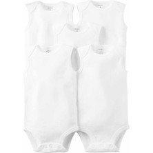 Carter's Carters Bebek Body 5'li Beyaz Kısa Kollu %100 Pamuklu Nervürlü Süslemeli- Sl 1L930410