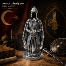 Home Dekor Hediye Prestij Güç Sembolü Tarihi Osmanlı Zırhlı Pelerinli Savaşçı Asker Biblo anlamlı Hediye Gümüş 28 cm