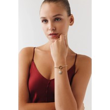 Goldium Jewellery Top Zincir Pembe Lotus Charm Bileklik